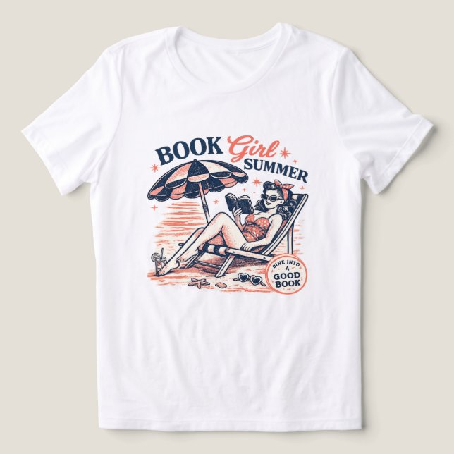 Retro strand läsbok tjej sommar t shirt (Design Framsida)