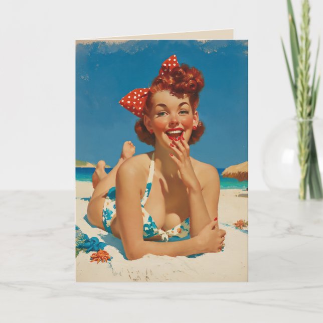 Retro Strand Pin Up Kort (Framsida)