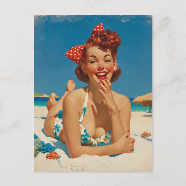 Retro Strand Pin Up Vykort (Framsida)