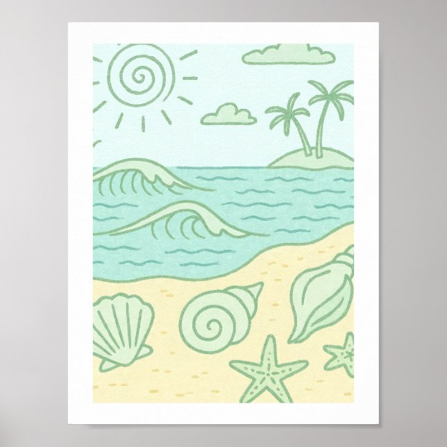 Retro strand sniglar kust tropisk ocean sol poster (Framsidan)