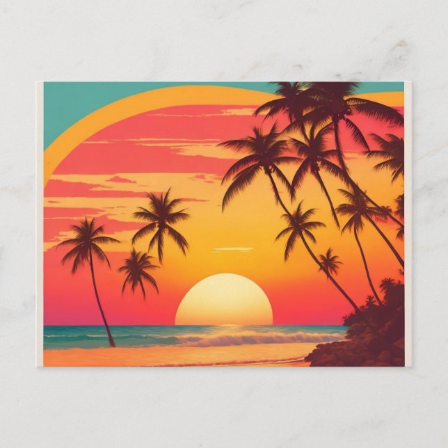 Retro strand solnedgång Vintage vykort Sunset Beac (Framsida)