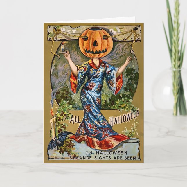Retro Strange Sights Halloween-kort Helgkort (Framsida)