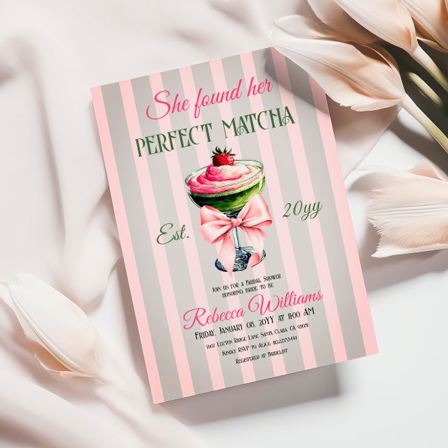 Retro Strawb Perfekt Matcha Rosa Bow Möhippa Inbjudningar (Skapare uppladdad)