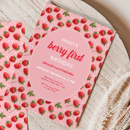 Retro Strawberry Berry Första födelsedagsinbjudan Inbjudningar