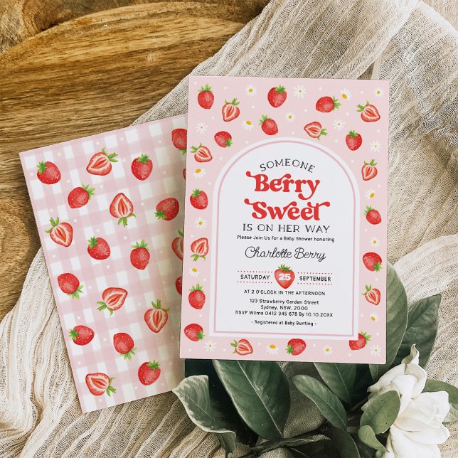 Retro Strawberry Berry Sweet Flicka Shower Inbjudningar (Skapare uppladdad)