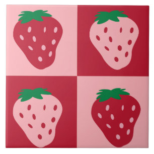 Retro Strawberry Checkerboard Mönster Kakelplatta