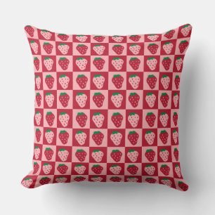 Retro Strawberry Checkerboard Mönster Kudde