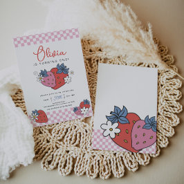 Retro Strawberry Girl Birthday Inbjudningar