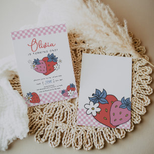Retro Strawberry Girl Birthday Inbjudningar