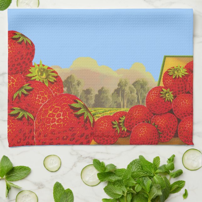 Retro Strawberry Låda Art Kitchen Towel Kökshandduk (Vikta)