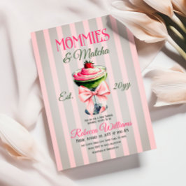 Retro Strawberry Matcha Rosa Bow Baby Shower Inbjudningar
