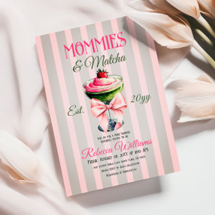 Retro Strawberry Matcha Rosa Bow Baby Shower Inbjudningar