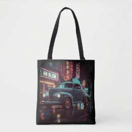 Retro Street Scene Art 1940s Classic Car Tygkasse