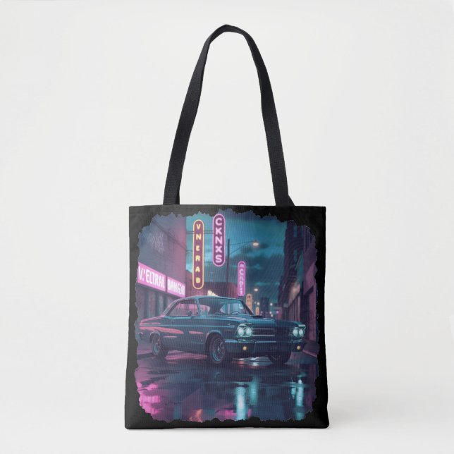 Retro Street Scene Art 1940s Classic Car  Tygkasse (Framsida)