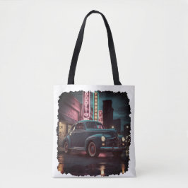 Retro Street Scene Art 1940s Classic Car Tygkasse