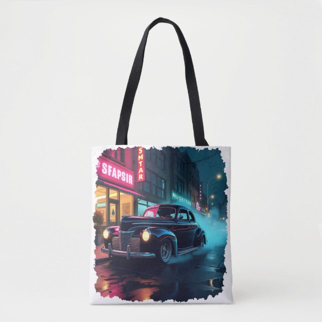  Retro Street Scene Art Tygkasse (Framsida)