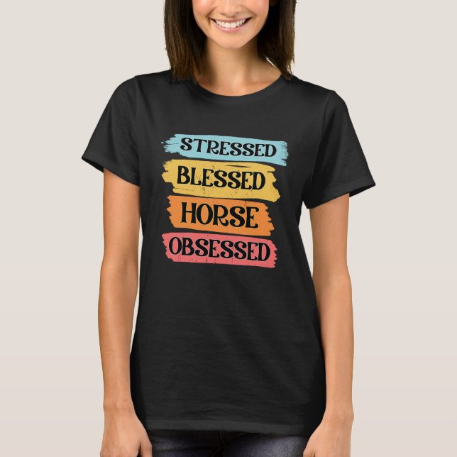 Retro-Stressat, besökta, blästa hästar T Shirt (Framsida)