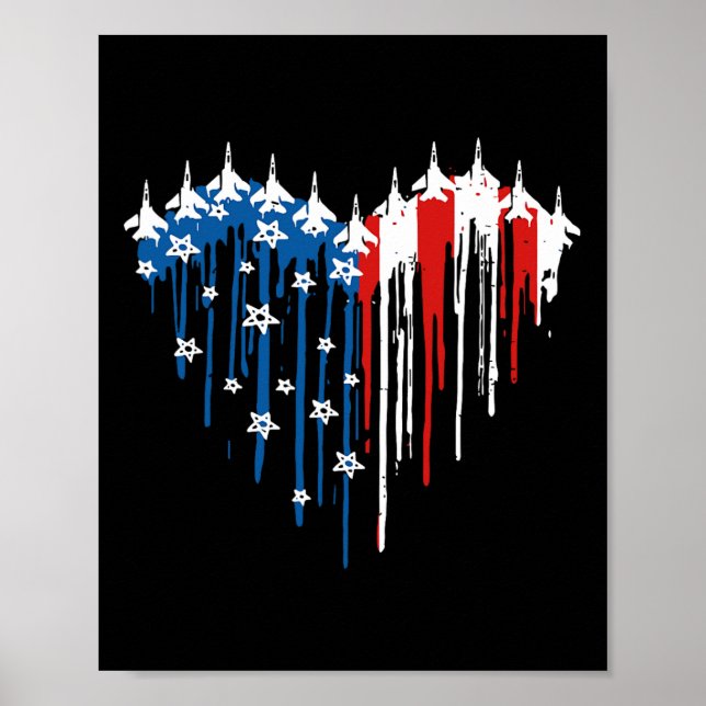 Retro stridsflygplan Amerikansk flagga Hjärta 4e Poster (Framsidan)
