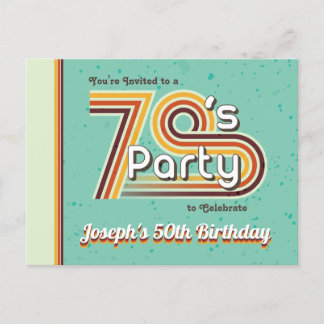Retro Stripe 70:s Party Inbjudan Vykort