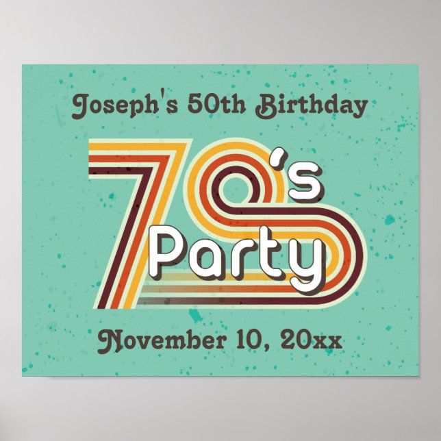 Retro Stripe 70:s Party Poster (Framsidan)
