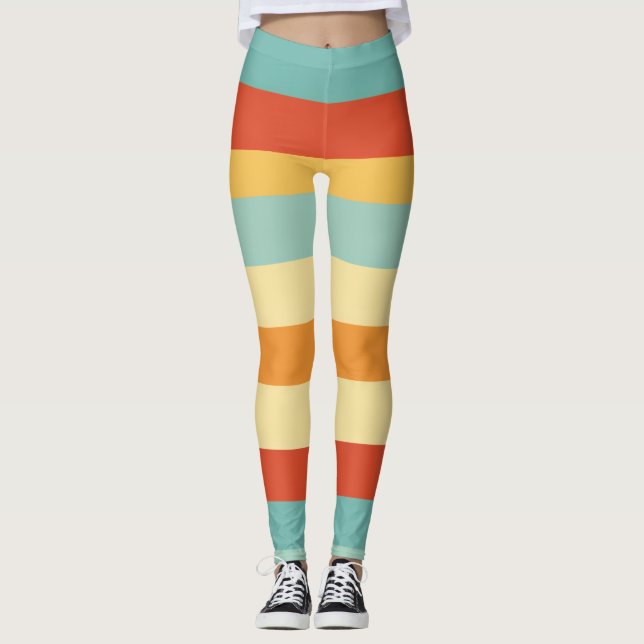 Retro stripe färg mönster leggings (Framsida)
