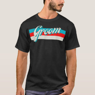 Retro Stripe Groom Marskalkars Engated Bröllop Bri T Shirt