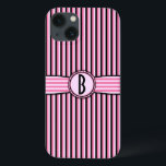 Retro Stripe Monogram Mönster Rosa Black<br><div class="desc">Den här söta, gigantiska, något återskapande designen på 50-talet i fodral visar rosa, ljust rosa och svart rand och ett utrymme som du kan anpassa/anpassa. Lägg bara till ditt eget monogram/inledning i fälten "Anpassa det". Teckensnittet med kvadrater i ge är monogrammet ett modernt vintage. Detta är en ljus, färgstark, söt,...</div>