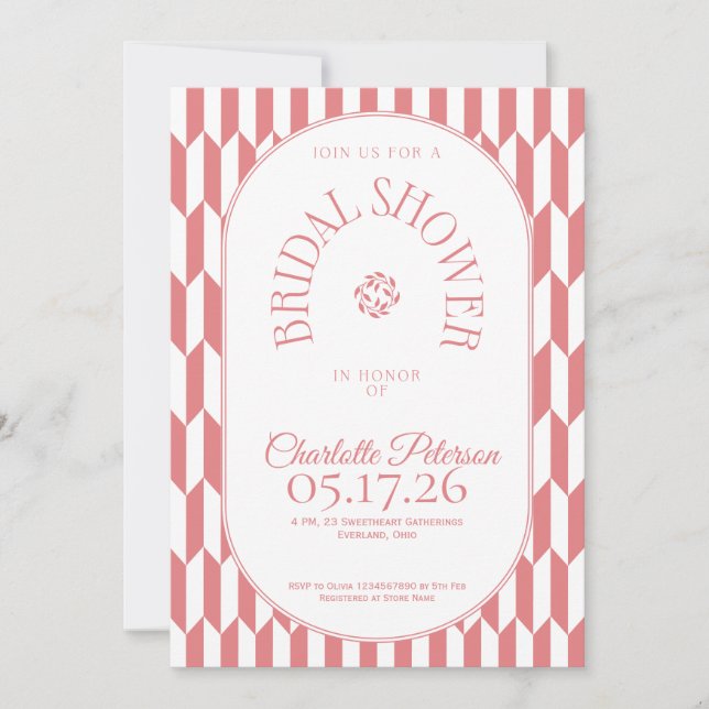 Retro stripe soft pink typography Bridal Shower Inbjudningar (Framsida)