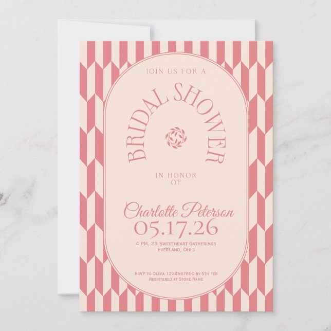 Retro stripe soft pink typography Bridal Shower Inbjudningar (Framsida)