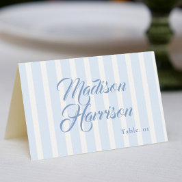 Retro Striped Blue Wedding Name Place Card DIY Inbjudningar