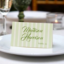 Retro Striped Green Wedding Name Place Card DIY Inbjudningar