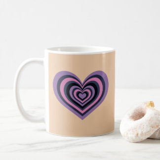 Retro Striped Heart Mug - Purple on Beige Kaffemugg