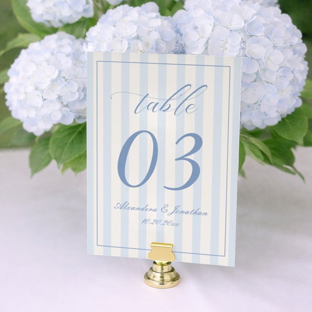 Retro Striped White and Blue Wedding Table Number Bordsnummer (Skapare uppladdad)