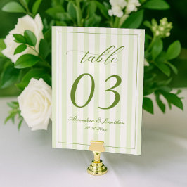 Retro Striped White and Green Wedding Table Number Bordsnummer
