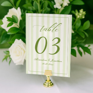 Retro Striped White and Green Wedding Table Number Bordsnummer