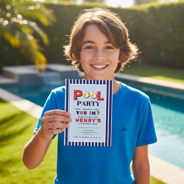 Retro Stripes Beach Ball Pool Party Invitation Inbjudningar (Skapare uppladdad)