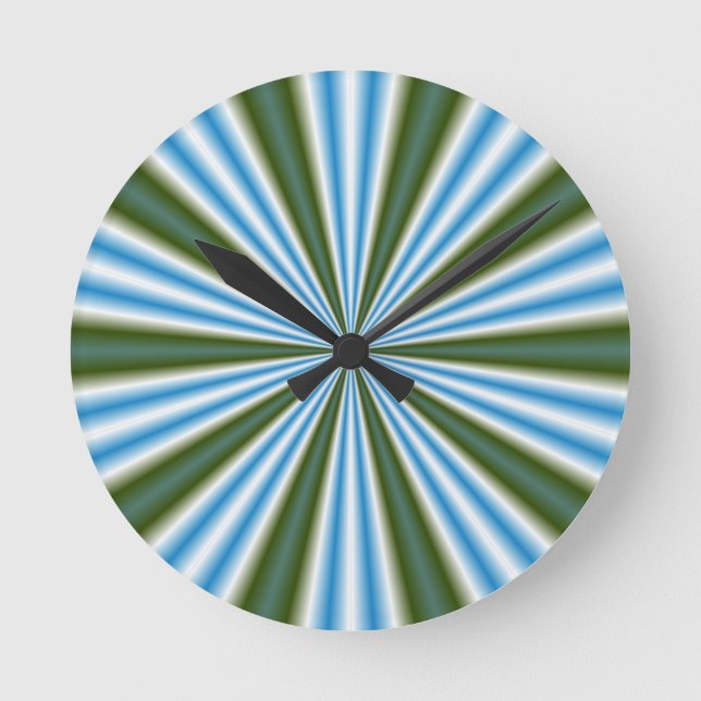 Retro Stripey Sol Burst Abstrakt Art Rund Klocka (Framsida)