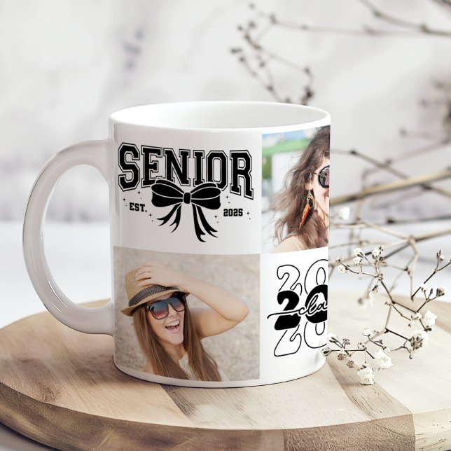 Retro "Studenten 2025" Photo Collage Kaffemugg (Retro "Graduation 2025" Photo Collage Coffee Mug on a boho kitchen table with dry flowers)