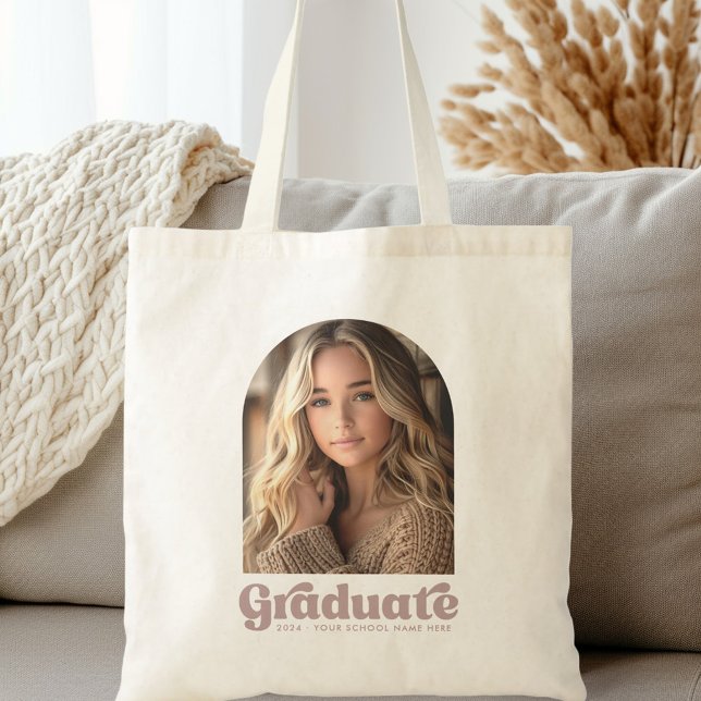 Retro studentexamen foto ark tygkasse (Retro grad student graduation photo arch tote bag)