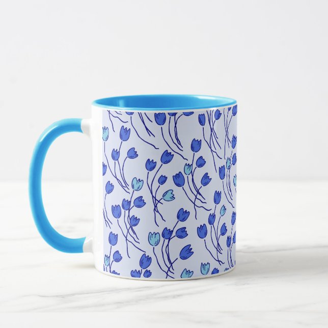 Retro Stug Skissade Tulpaner | Blå Delft Mugg (Vänster)
