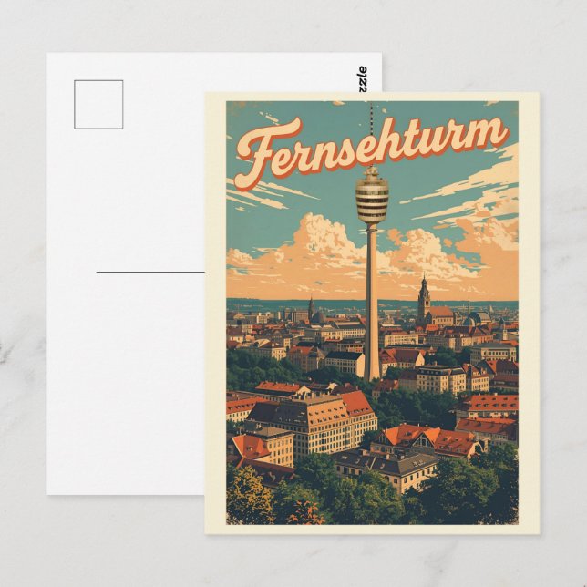 Retro Stuttgart TV-torn Fernsehturm tyskt present Vykort (Fram/baksida)