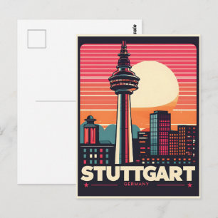 Retro Stuttgart TV-torn Fernsehturm tyskt present Vykort