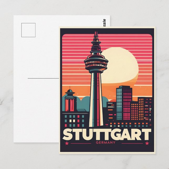Retro Stuttgart TV-torn Fernsehturm tyskt present Vykort (Fram/baksida)