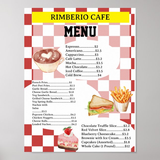 Retro Styl Café Företag Matmeny Affisch (Framsidan)