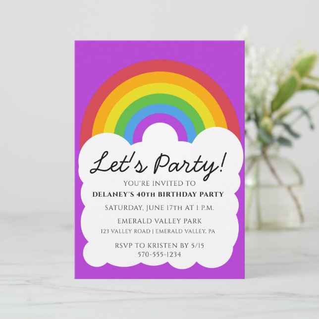 Retro Styl Regnbåge och Moln Party Inbjudningar (Stående Fram)