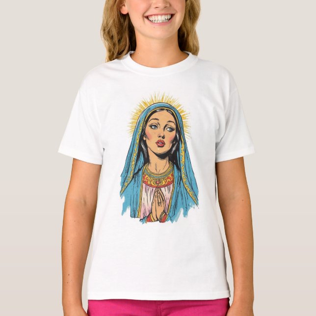 Retro Stylad Jungfru Maria Tjej T-Shirt (Framsida)