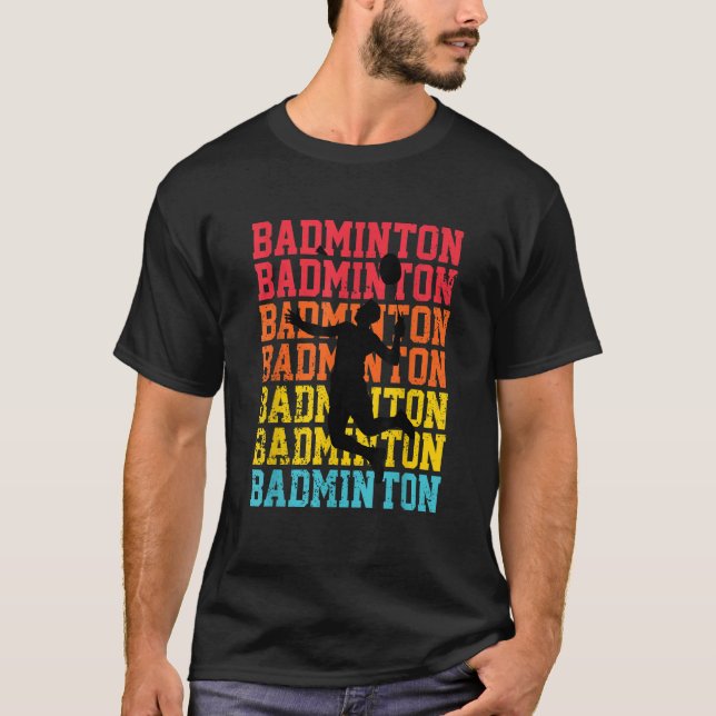 Retro Style Badminton Player Shuttlecock Birdie T Shirt (Framsida)