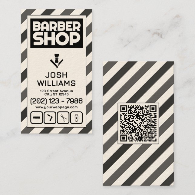 Retro style barber pole stripes barbershop  visitkort (Fram/baksida)