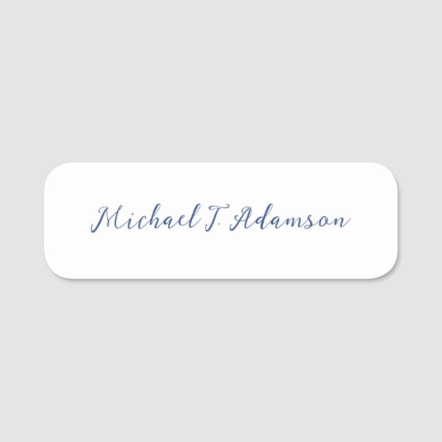 Retro Style Elegant Plain White Calligraphy Name Namnbricka (Framsida)
