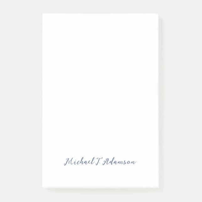 Retro Style Elegant Plain White Calligraphy Name Post-it Block (Framsida)
